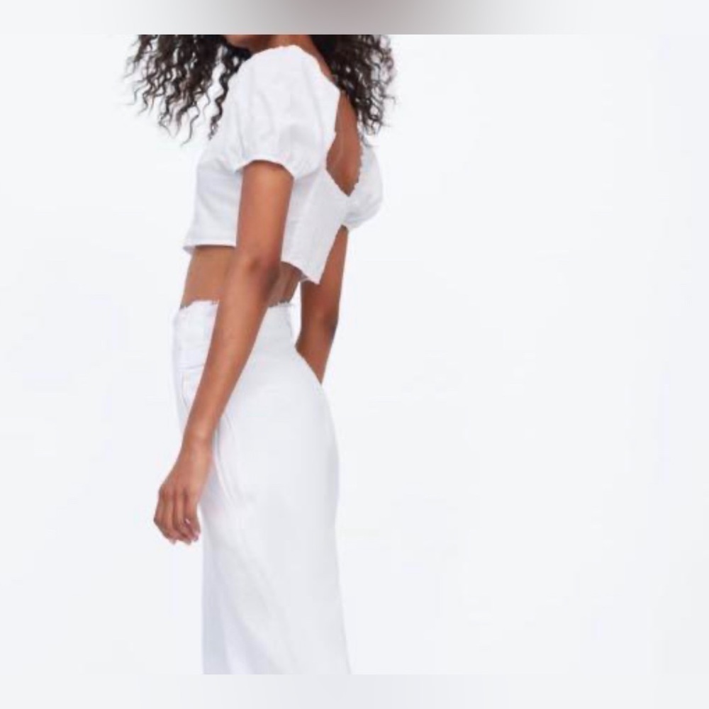 NWT Zara cropped top puff sleeves  stretchy bodice On or off shoulder - Picture 9 of 14